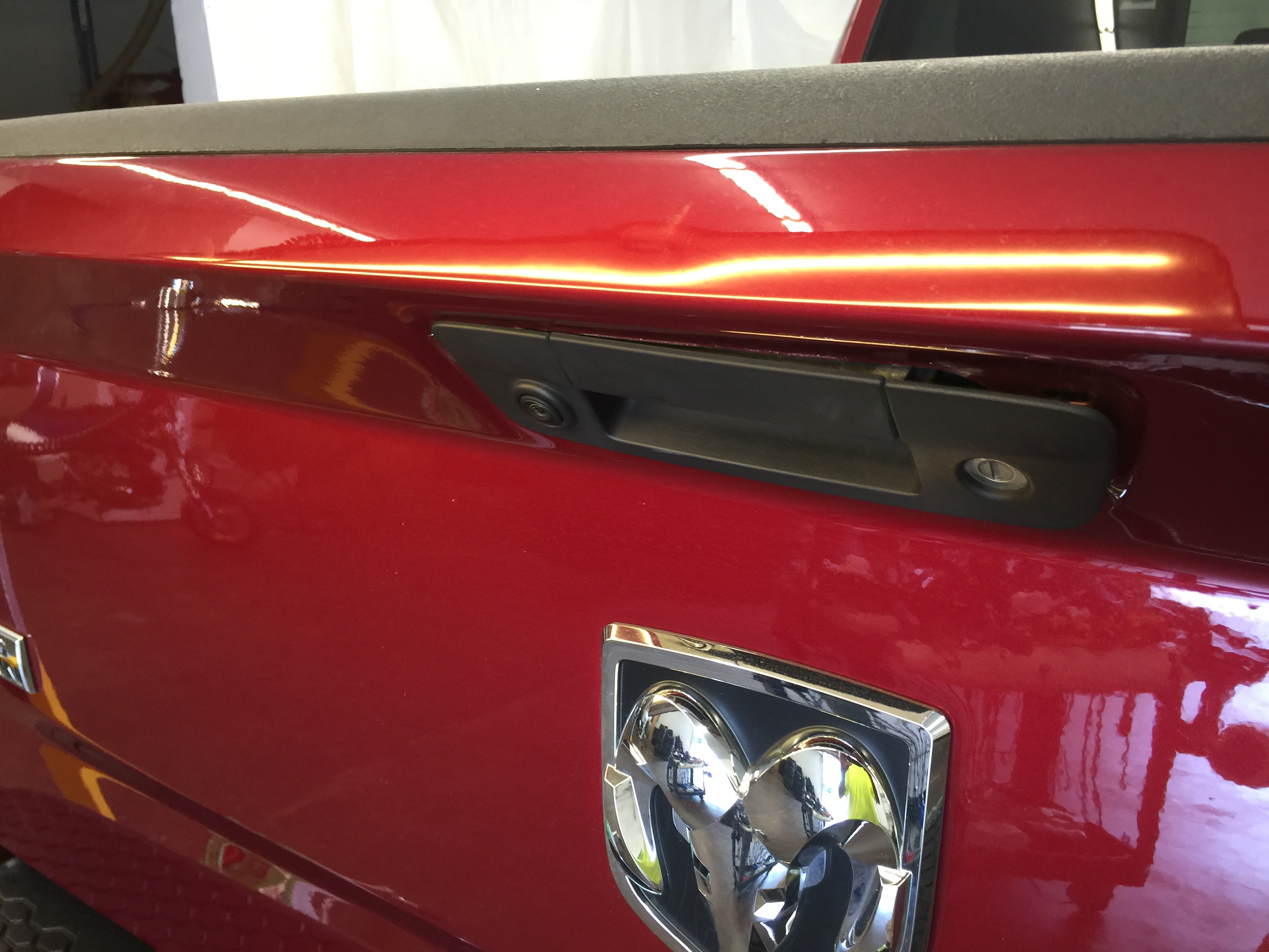 2015 Dodge Ram tailgate Dent repair in Springfield, IL, by Michael Bocek of http://217dent.com 217 dent Paintless Dent Repair