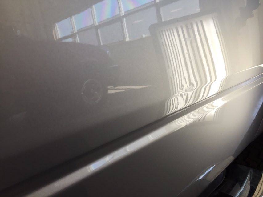 2013 Ford F-150 passenger door body-line dent, mobile Springfield dent Repair by Michael Bocek in Springfield IL, At Dealership Http://217hail.com https://217dent.com